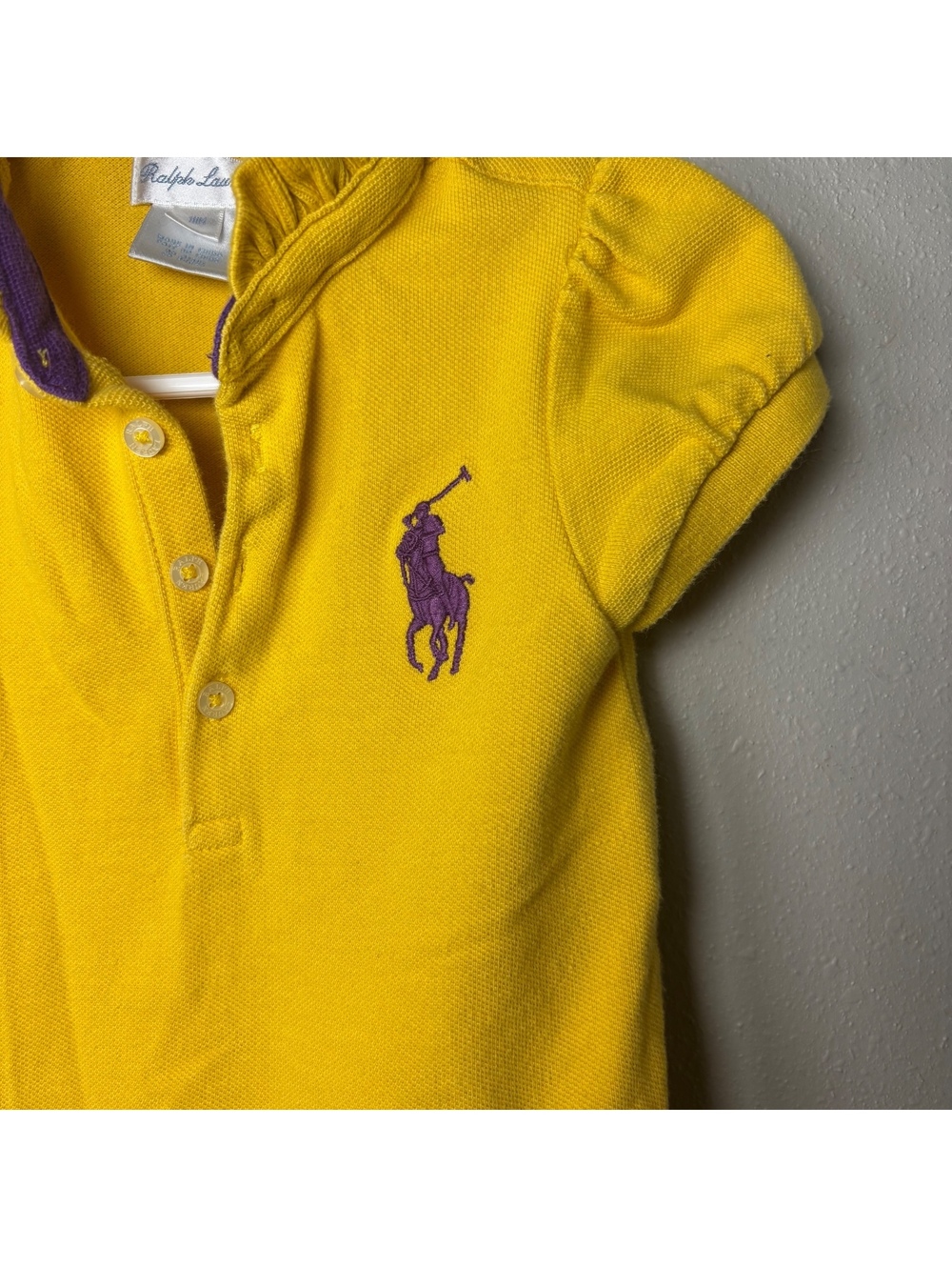 Ralph Lauren Baby Girl 18M Yellow Purple Pony Polo Dress Bloomers Set - Picture 4 of 6